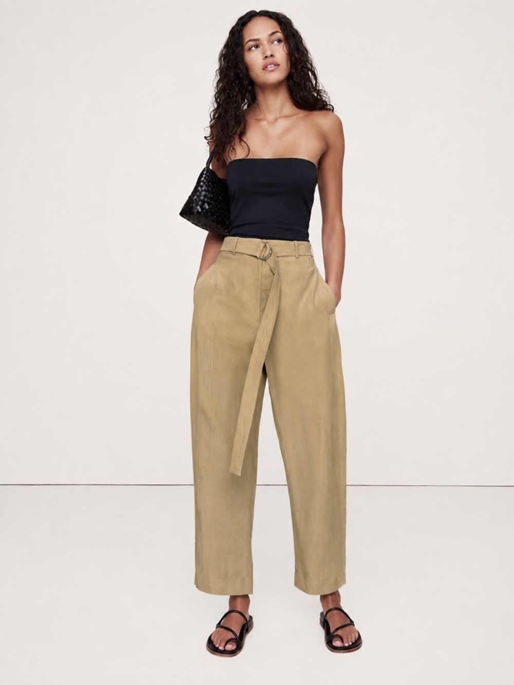 NWT Banana Republic Tan High Waist Barrel Leg Linen Blend Trousers Womens Size 6